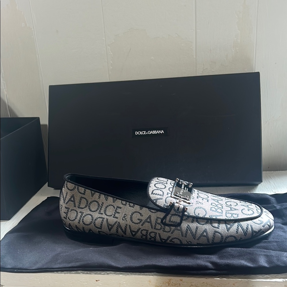 Dolce & Gabbana Black and Gray Loafers with Monogram Pattern